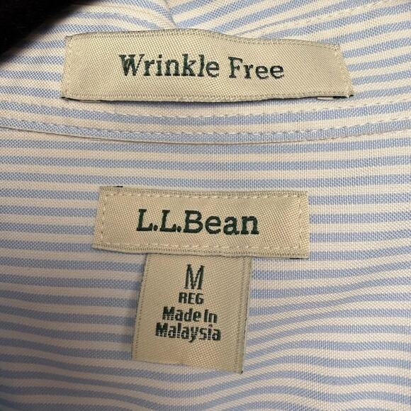 L.L. Bean Wrinkle Free Dress Shirt Womens Medium White Blue Striped 100% Cotton - Picture 3 of 8